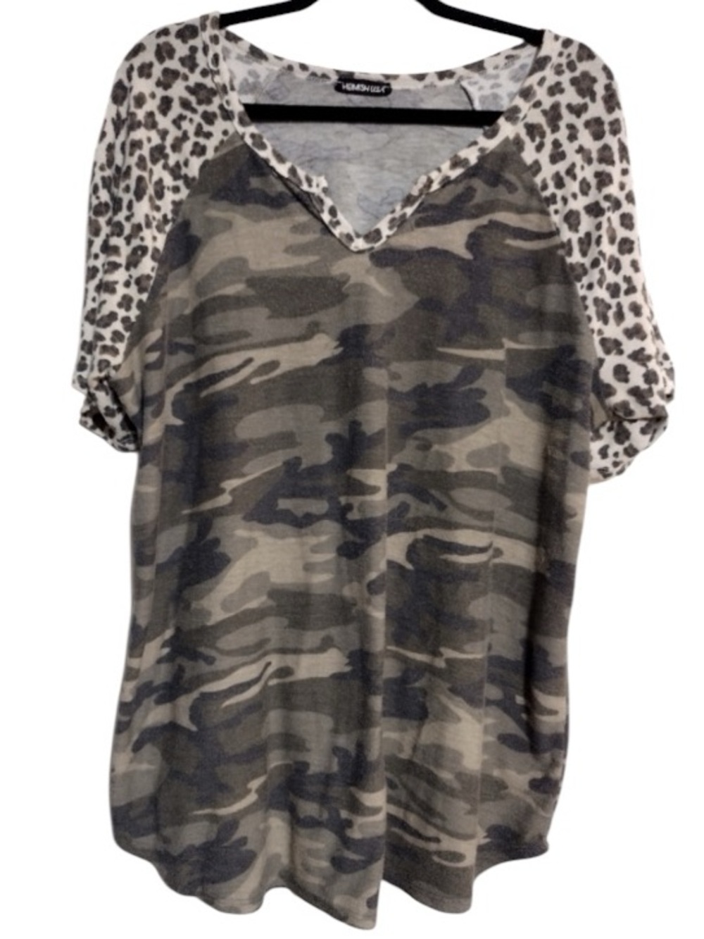 HEIMISH U.S.A Leopard & Camo Short Sleeve Top T-Shirt Plus Size 3X Animal Print